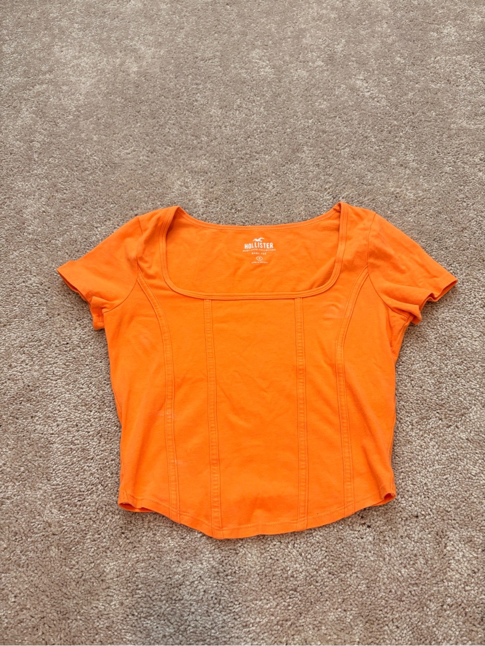Hollister Orange Square-Neck Cropped Short Sleeve Top